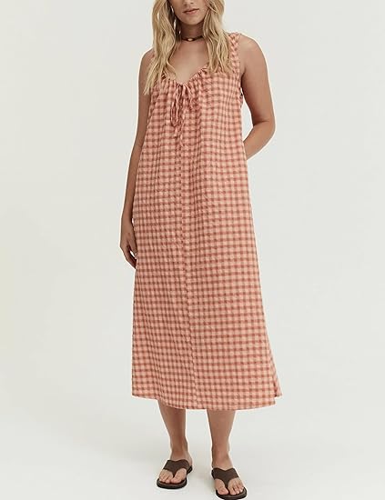 Gingham Drawstring A-line Summer Dress