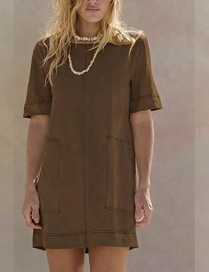 Crew Neck Loose Casual T-Shirt Mini Dress