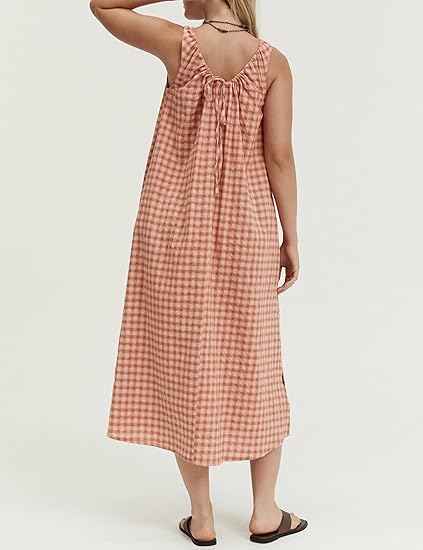 Gingham Drawstring A-line Summer Dress
