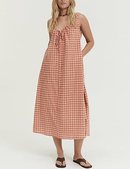 Gingham Drawstring A-line Summer Dress