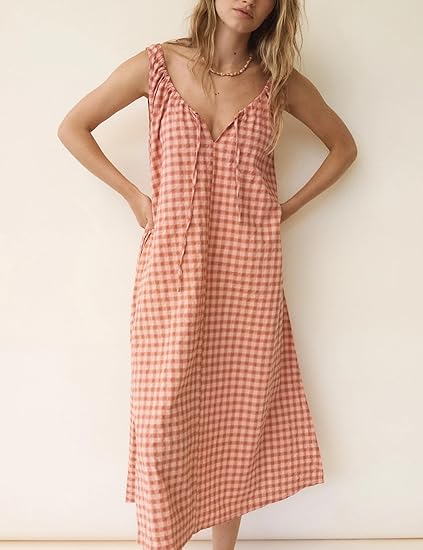Gingham Drawstring A-line Summer Dress