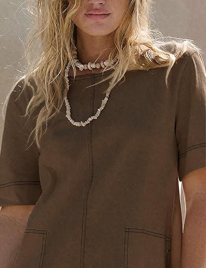 Crew Neck Loose Casual T-Shirt Mini Dress