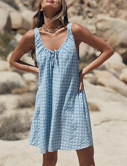 Plaid Tie Detail A-line Summer Dress