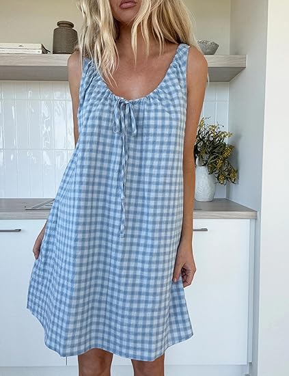 Plaid Tie Detail A-line Summer Dress
